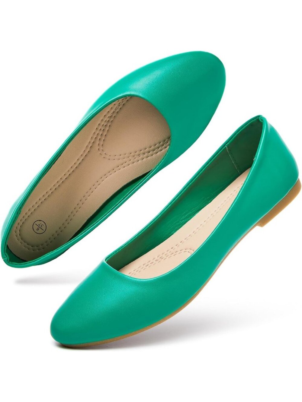 Women's Green Comfortable PU Leather Round Toe Solid Slip on Ballet Flat Shoes